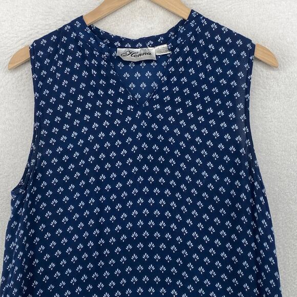HENNA Dress One Size Floral Geometric V-Neck Boho Sleeveless Midi Boho Blue - Picture 3 of 10